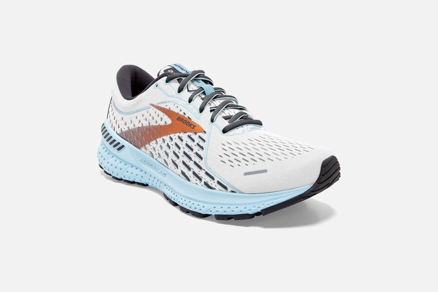 Brooks Israel Adrenaline GTS 21 Road Running Shoes Womens - White/Gold/Blue - FXY-350429